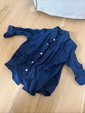 Linen Navy Button-Up Kids Shirt